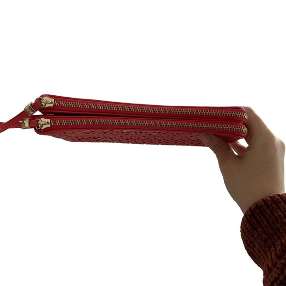 Stella & Dot Perforated Clutch Large 9x5.5 Double Sided Mirror Card Holder Pink - Picture 6 of 11